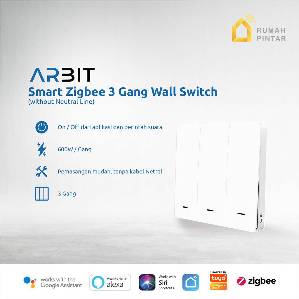Jual ARBIT Smart Home ZigBee Wall Switch / Saklar 3 Gang Without Neutral line TUYA Indonesia|Shopee Indonesia